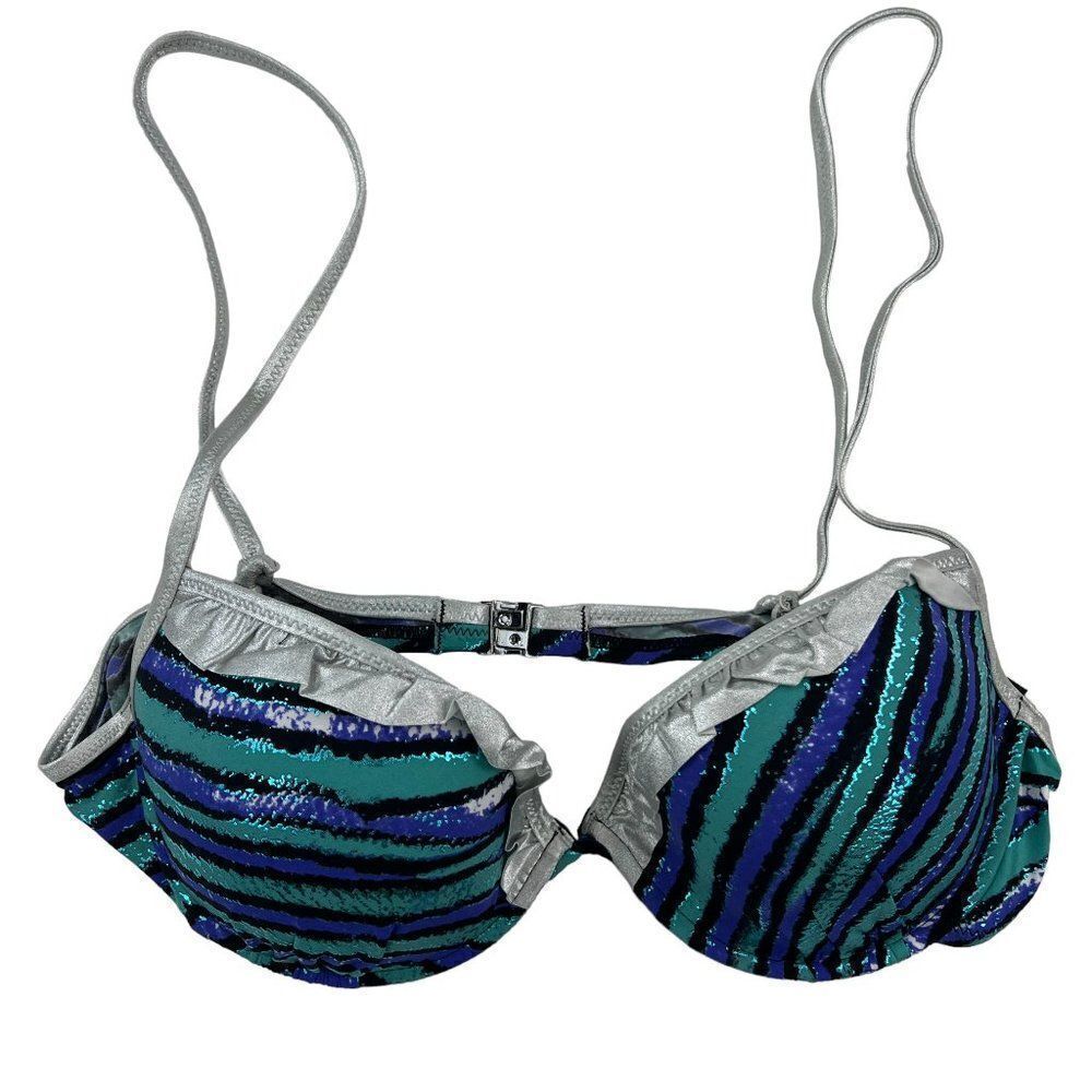 New Just Cavalli Women Stretch Bikini Blue Silver Push-Up Two Piece Swimsuit - Picture 10 of 12